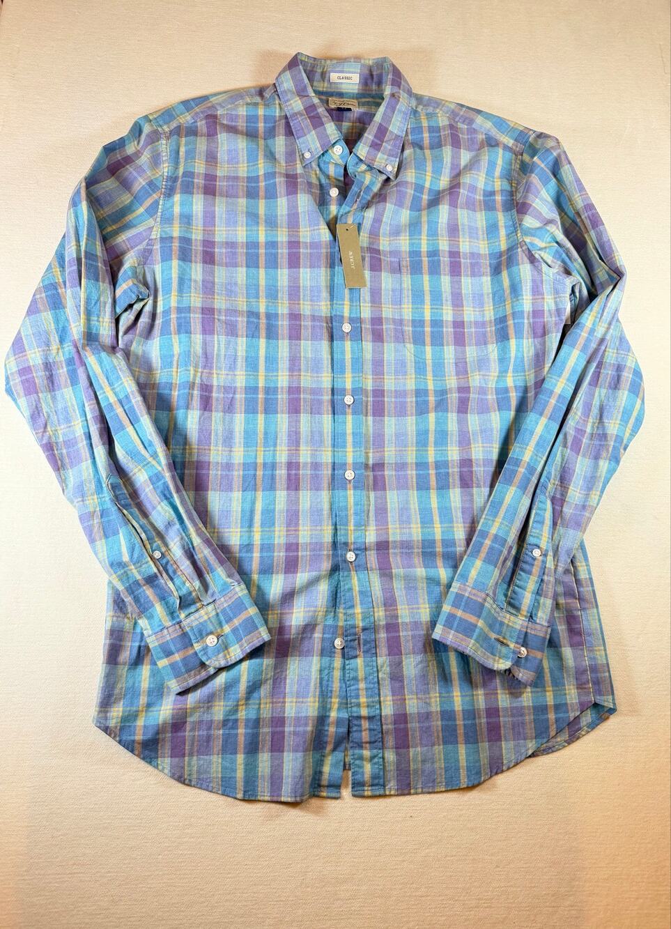 J.Crew Classic Fit Plaid Shirt Mens Large Tall LT Blue Purple Cotton NWT
